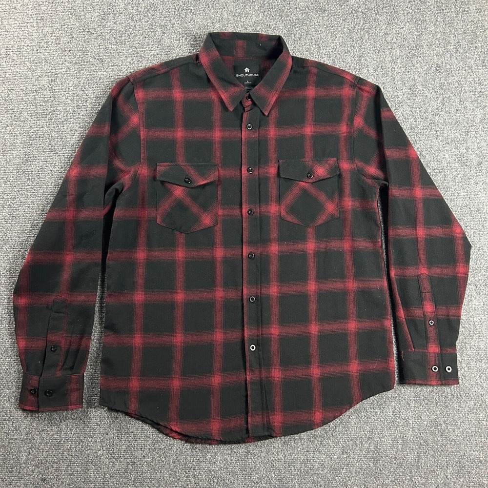 Shouthouse Flannel Shirt Mens Large‎ Red Check Double Pockets Cotton Blend